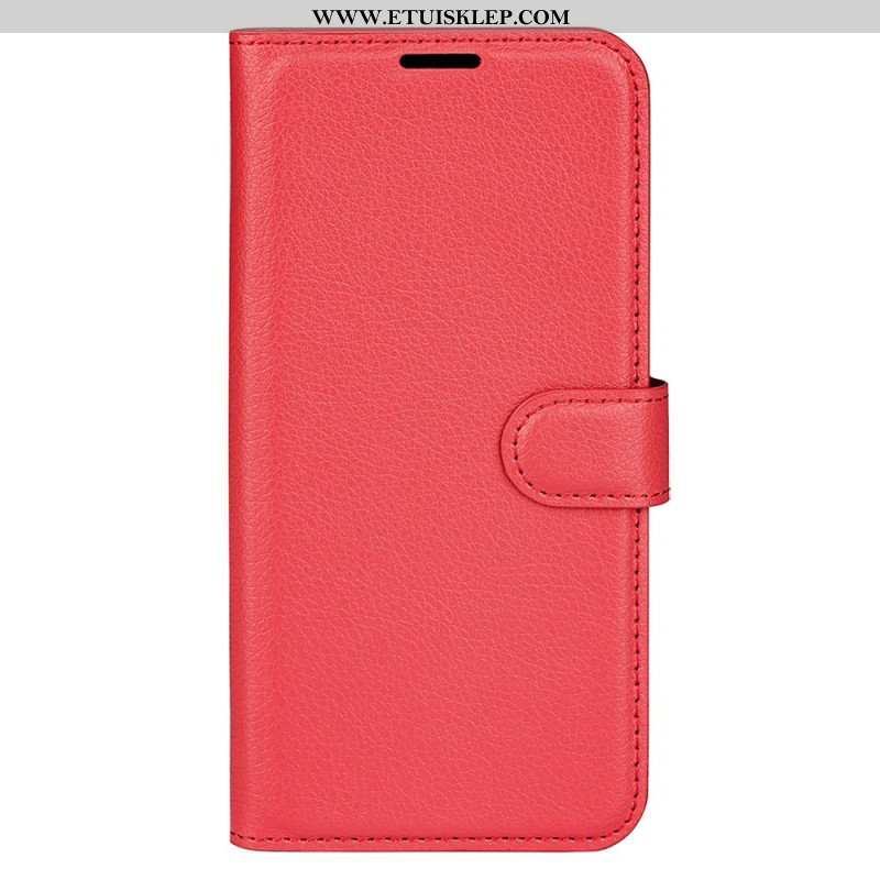 Etui Folio do iPhone 15 Klasyczna Sztuczna Skóra Litchi